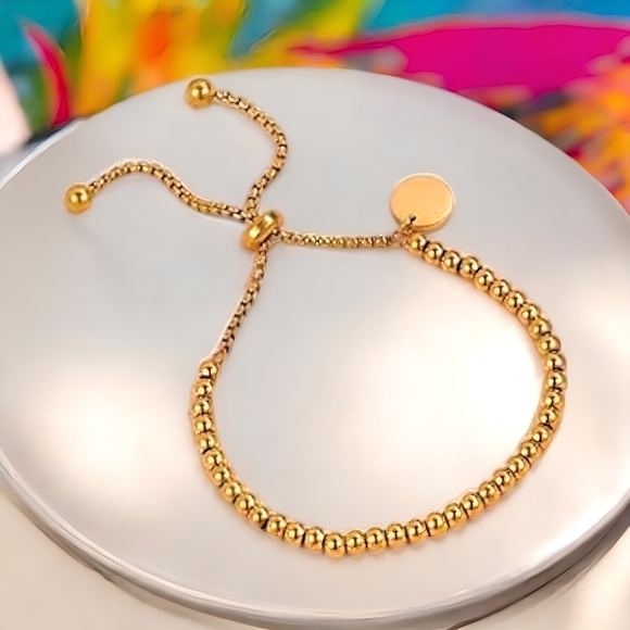 🆕️18K Gold Plated Adjustable Beaded Bracelet 🌟 Stainless Steel Charm Jewelry - Picture 12 of 12